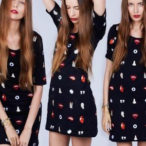 Verameat embroidered body parts dress black xs